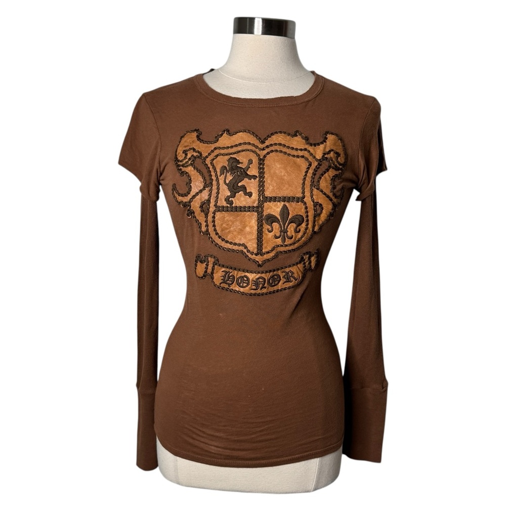 Vintage Y2K Ankh Royalty Long Sleeve Honor Brown T-Shirt Women’s Size Small‎